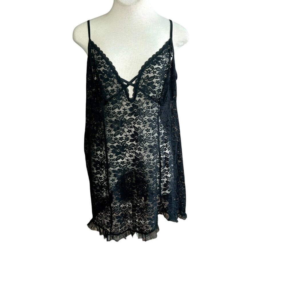 Secret Treasures Black Sheer Lace Babydoll Sexy Chemise Size 2X
